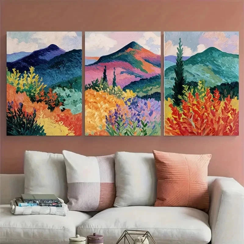 3pcs Andre Derain Mountains at Collioure Wall Art Set Canvas Framed 50x70cm - High Quality Print 100% Australian Made Wall Canvas Ready to Hang - Bella Home Decor