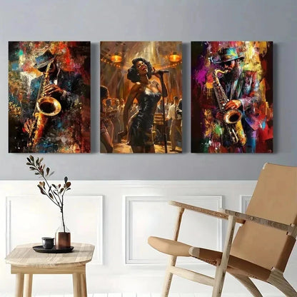 3pcs black music band  Wall Art Set Canvas Framed 40x60cm - High Quality Print 100% Australian Made Wall Canvas Ready to Hang - Bella Home Decor