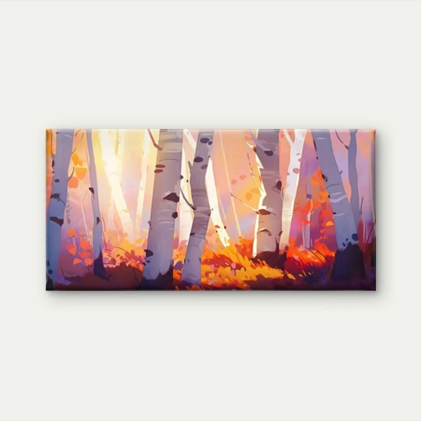 Autumn Birch Forest Landscape Wall Art Canvas Office Home Room Framed 120x60cm