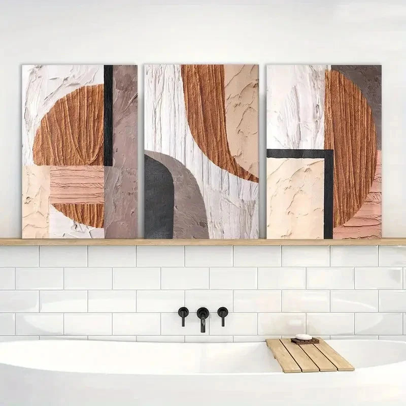 3pcs Neutral Abstract Oval Rectangular Painting Metal Print Ready to Hang Art - Bella Home Decor