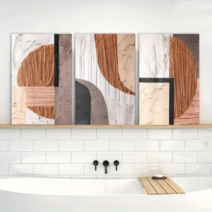 3pcs Neutral Abstract Oval Rectangular Painting Metal Print Ready to Hang Art - Bella Home Decor