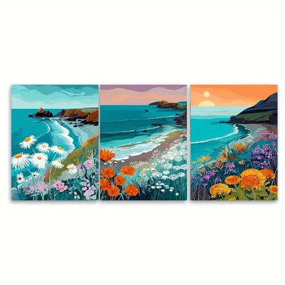 3pcs Pembrokeshire Coast National Park Design Wall Art Set Canvas Framed 60x90cm - High Quality Print 100% Australian Made Wall Canvas Ready to Hang