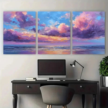 3pcs Sunset Ocean Painting Blue Ocean Prefect Wall Art Set Canvas Framed 40x60cm - High Quality Print 100% Australian Made Wall Canvas Ready to Hang