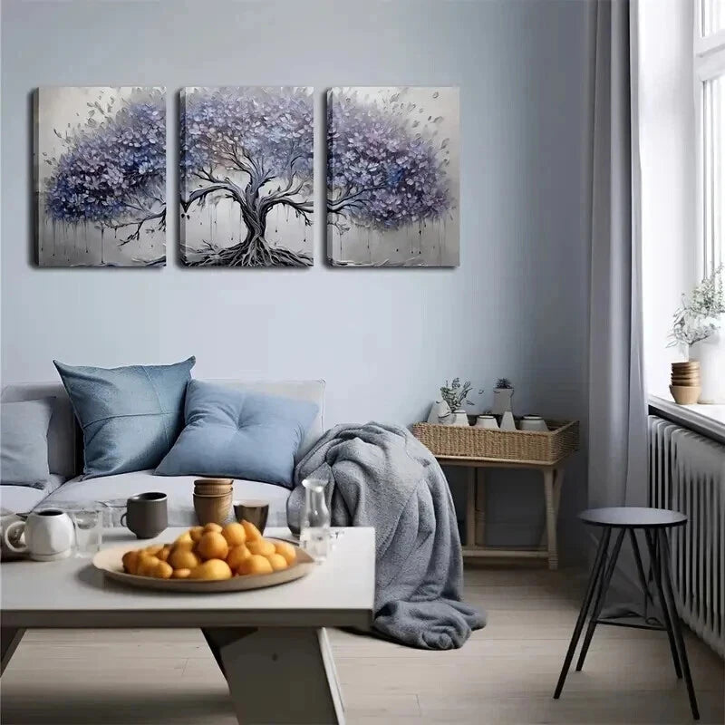 3pcs Blue-Purple Tree Design Abstract Perfect Wall Art Set Canvas Framed 50x70cm - High Quality Print 100% Australian Made Wall Canvas Ready to Hang - Bella Home Decor