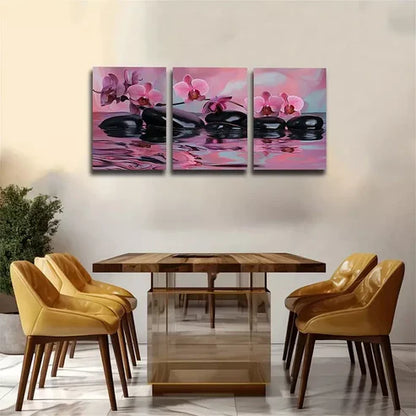 3pcs Water, Pebbles, Orchids,Wall Art Set Canvas Unframed - High Quality Print 100% Australian Made Wall Canvas