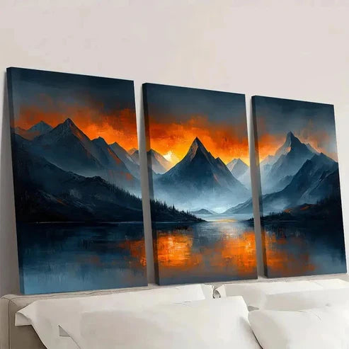3pcs Vibrant Sunset & Serene Lake Wall Art Set Canvas Unframed – High Quality Print 100% Australian Made Wall Canvas - Bella Home Decor