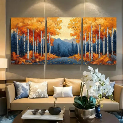 3pcs Autumn Forest , Aspens In Fall Metal Print Ready to Hang Art