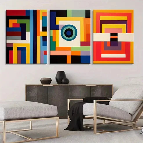 3pcs Modern Abstract Geometric Colorful Perfect Wall Art Set Canvas Unframed - High Quality Print 100% Australian Made Wall Canvas