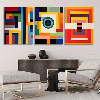3pcs Modern Abstract Geometric Colorful Perfect Wall Art Set Canvas Unframed - High Quality Print 100% Australian Made Wall Canvas