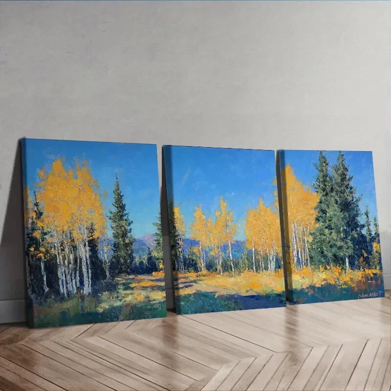 3pcs Autumn Birch Forest , Vibrant Fall ColorsWall Art Set Canvas Framed 50x70cm - High Quality Print 100% Australian Made Wall Canvas Ready to Hang