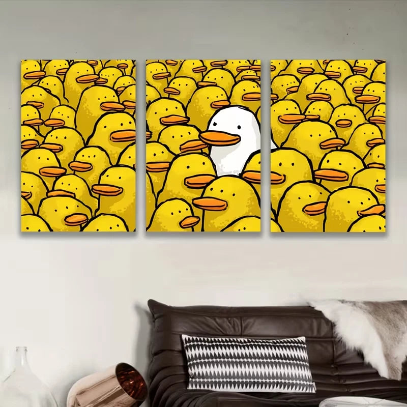 3pcs The White Duck Stands Inside Metal Print Ready to Hang Art - Bella Home Decor