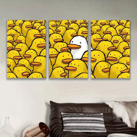 3pcs The White Duck Stands Inside Metal Print Ready to Hang Art