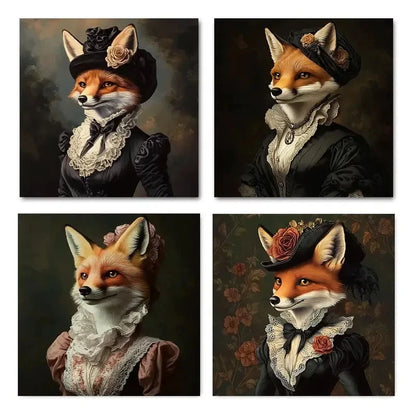 4pcs Modern Art Fox Art Animal Wall Art Canvas Framed