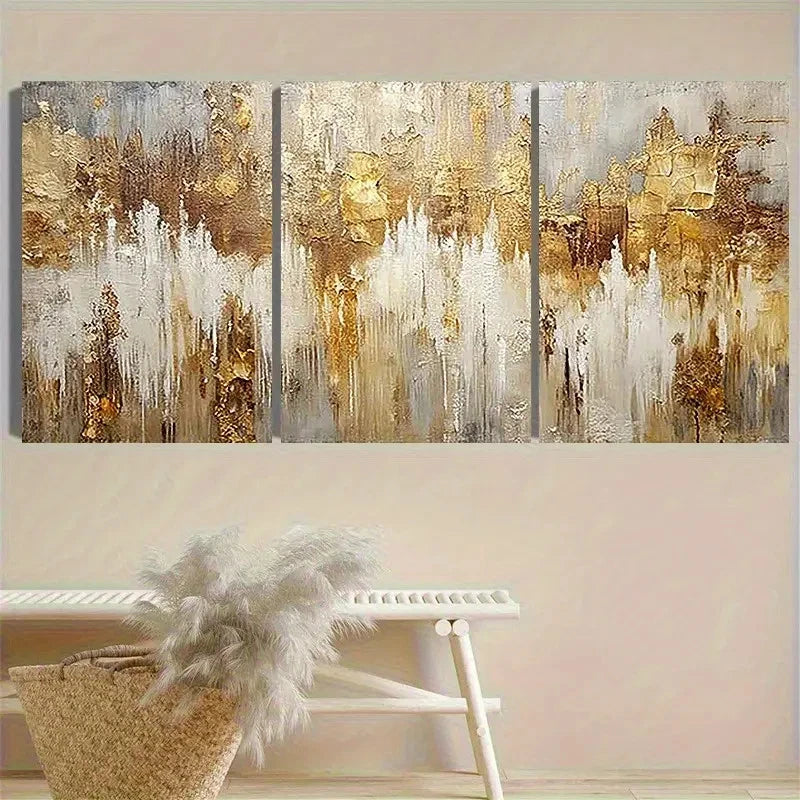 3pcs Golden and White Abstract Cityscape Wall Art Set Canvas Framed 40x60cm - High Quality Print 100% Australian Made Wall Canvas Ready to Hang - Bella Home Decor