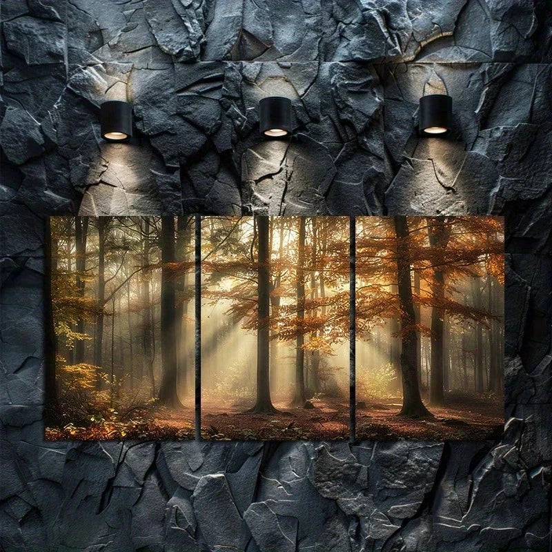 3pcs Misty Forest & Changing Leaves Metal Print Ready to Hang Art