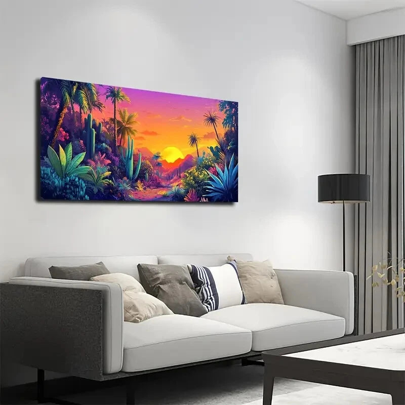 Vibrant Tropical Landscape Wall Art Canvas Office Home Room Framed 120x60cm - Bella Home Decor