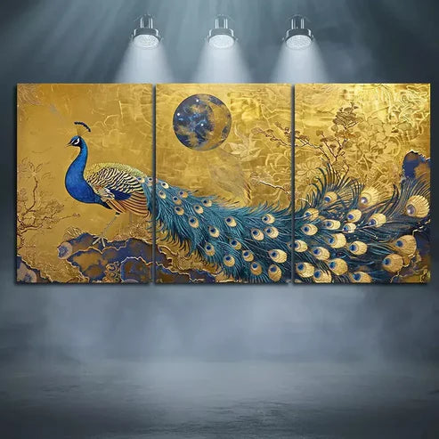 3pcs Peacock & Moon Art Canvas Unframed - High Quality Print 100% Australian Made Wall Canvas