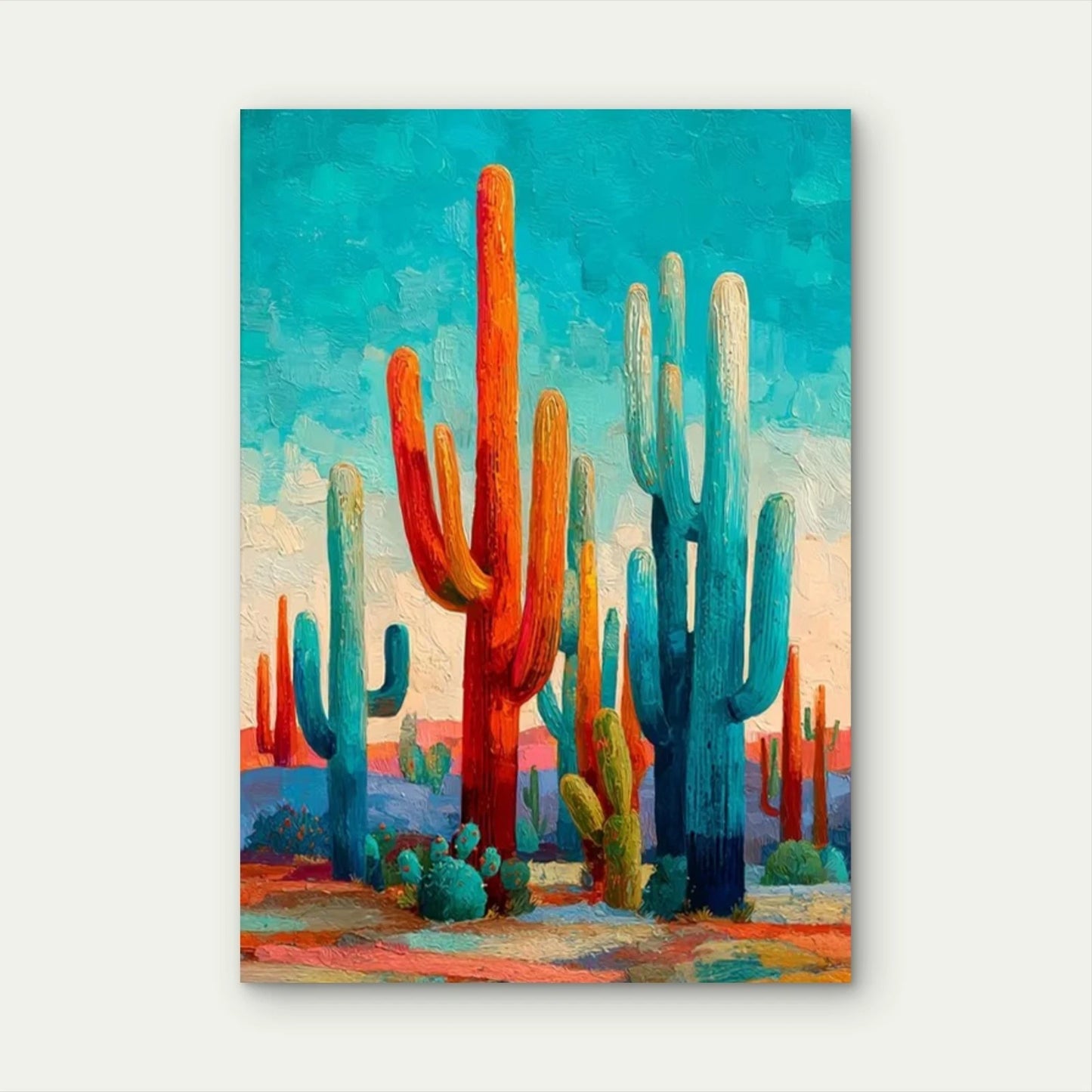 Southwest Desert Bold Saguaro Cactus Painting  60x90cm Metal Print Ready to Hang