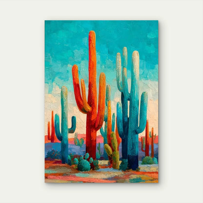 Southwest Desert Bold Saguaro Cactus Painting  60x90cm Metal Print Ready to Hang