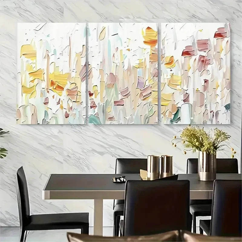 3pcs Vibrant Colorful Field of Flowers Design Metal Print Ready to Hang Art