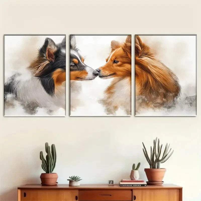 3pcs Foggy Dog Love Sonata Modern Style Metal Print Ready to Hang Art - Bella Home Decor