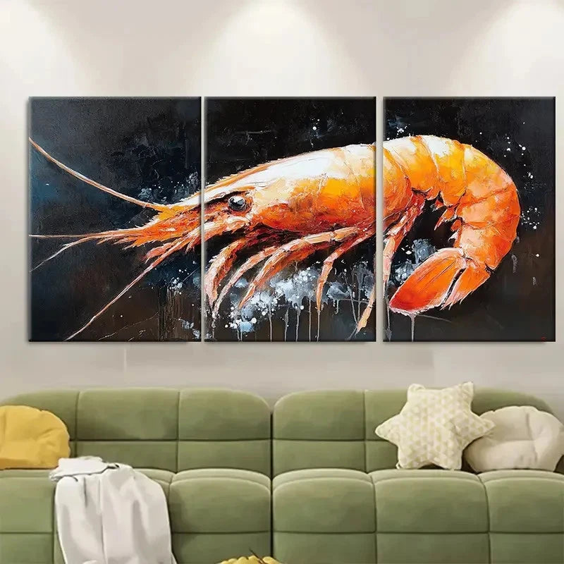 3pcs Shrimp Painting Seafood ko Wall Art Set Canvas Framed 60x90cm - High Quality Print 100% Australian Made Wall Canvas Ready to Hang