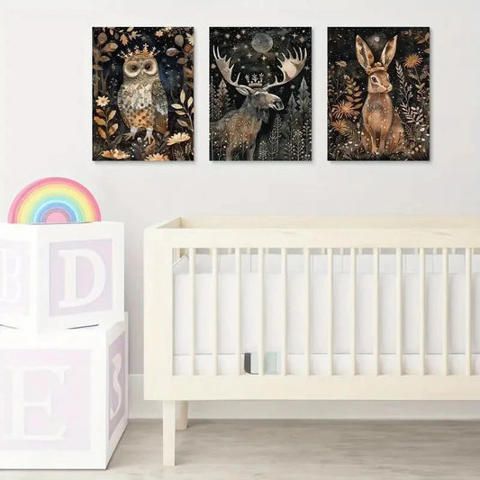 3pcs Enchanted Forest Animals Metal Print Ready to Hang Art
