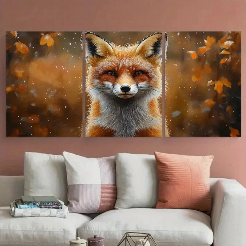 3pcs Red Fox Woodland Animals Metal Print Ready to Hang Art - Bella Home Decor