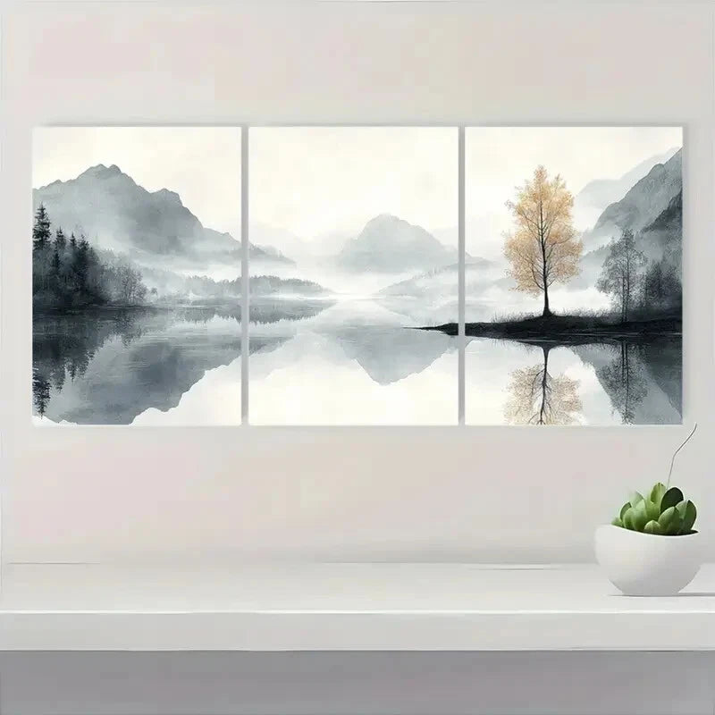 3pcs Black and White Nature Scene Posters Metal Print Ready to Hang Art - Bella Home Decor