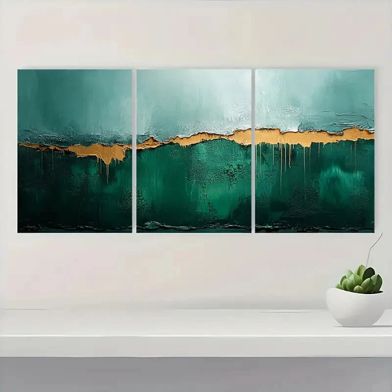 3pcs  Dark Green & Golden Abstract  Wall Art Set Canvas Framed 60x90cm - High Quality Print 100% Australian Made Wall Canvas Ready to Hang - Bella Home Decor