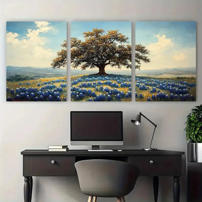 3pcs Texas Bluebonnet Flowers Landscape Metal Print Ready to Hang Art - Bella Home Decor
