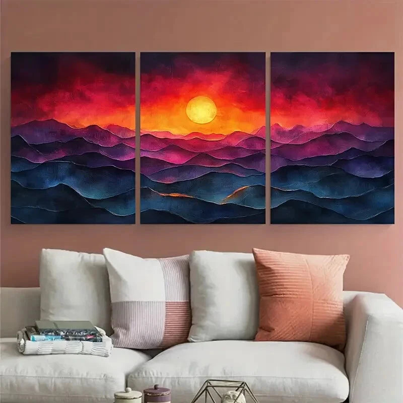 3pcs Abstract Style Landscape At Dusk Inspired Metal Print Ready to Hang Art - Bella Home Decor