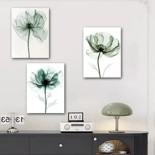 3pcs Elegant Floral With Transparent Petals Wall Art Canvas Unframed - High Quality Print 100% Australian Made Wall Canvas