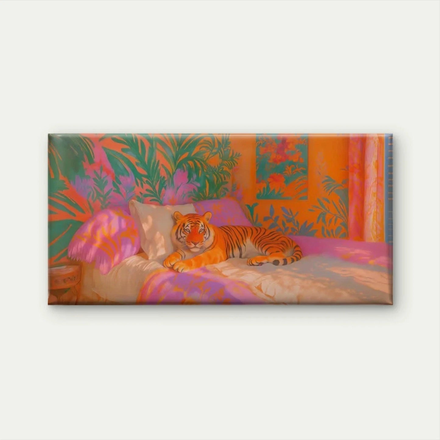 Tiger on Colorful Tropical Bed Wall Art Canvas Office Home Room Framed 120x60cm