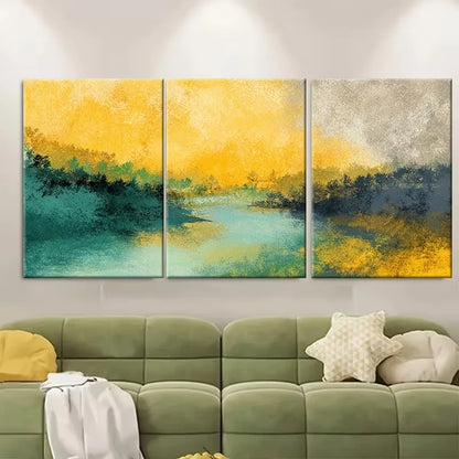 3pcs Yellow Green Landscape Abstract  Wall Art Set Canvas Framed 40x60cm - High Quality Print 100% Australian Made Wall Canvas Ready to Hang