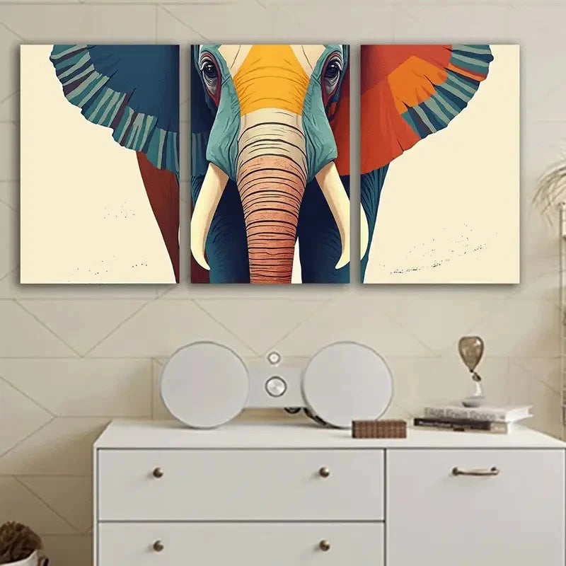 3pcs Colorful Elephant Abstract Art Wall Art Set Canvas Framed 40x60cm - High Quality Print 100% Australian Made Wall Canvas Ready to Hang - Bella Home Decor