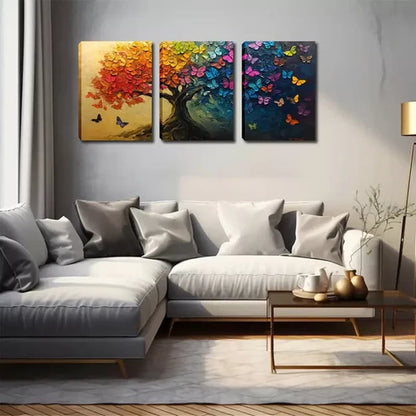 3pcs Beautiful Trees, Colorful Butterflies Wall Art Canvas Unframed - High Quality Print 100% Australian Made Wall Canvas - Bella Home Decor