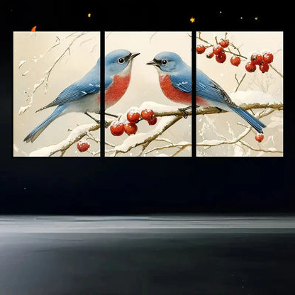 3pcs Bluebirds and Berries in Soft Color Palette Metal Print Ready to Hang Art - Bella Home Decor