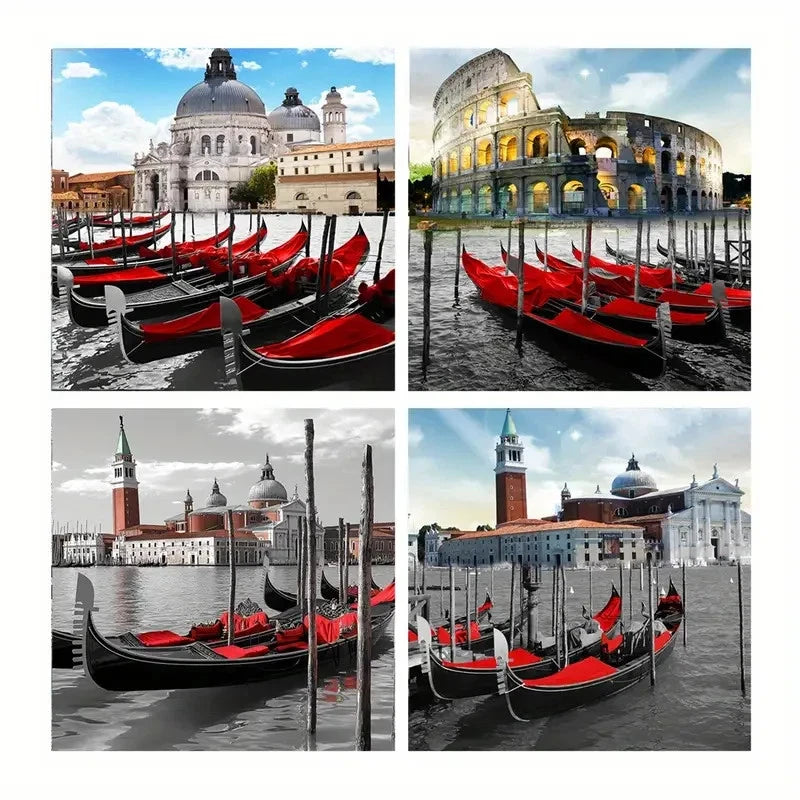 4pcs Venice Gondola Canvas  Wall Art Canvas Framed