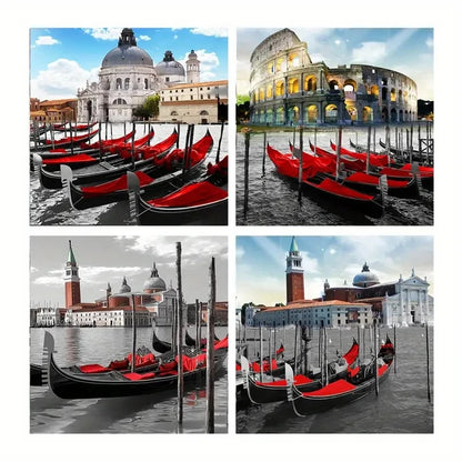 4pcs Venice Gondola Canvas  Wall Art Canvas Framed