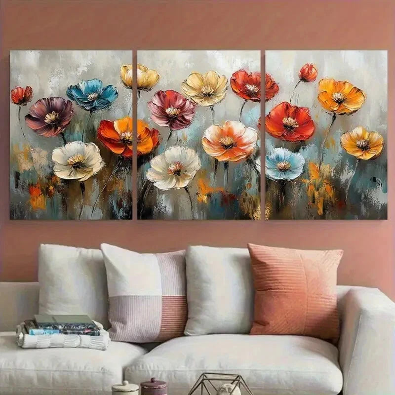 3pcs Dreamy Colorful Blossoms Floral Neutral Tones Metal Print Ready to Hang Art - Bella Home Decor