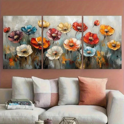 3pcs Dreamy Colorful Blossoms Floral Neutral Tones Metal Print Ready to Hang Art - Bella Home Decor