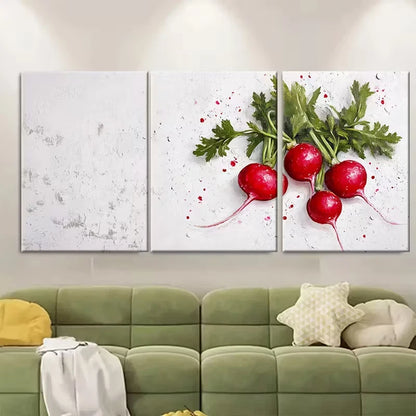 3pcs Radish Painting Metal Print Ready to Hang Art