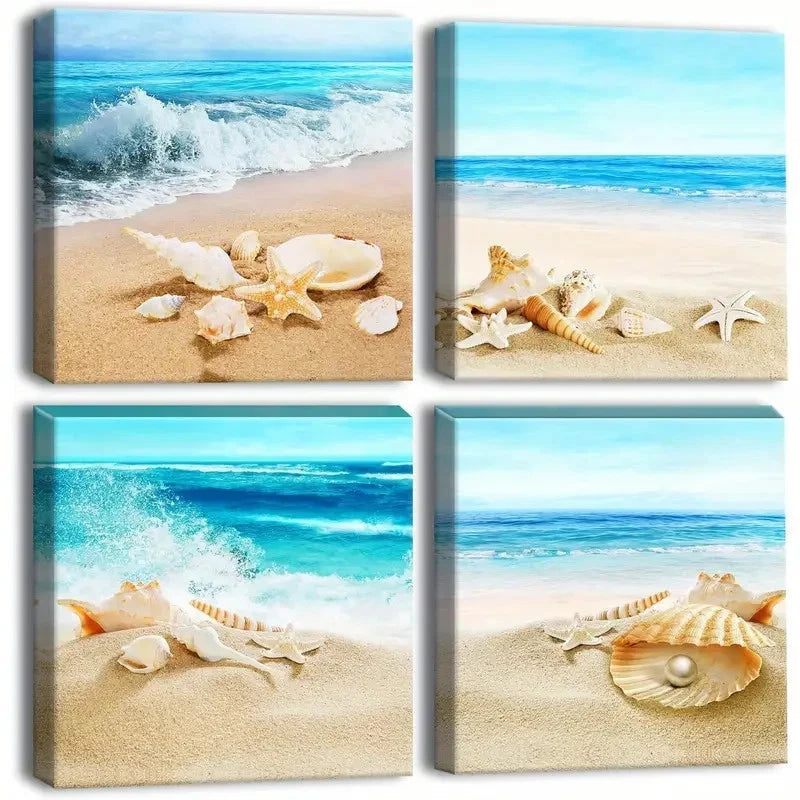 4pcs Artwork Framed for Bathroom Home Office Wall Art Canvas Framed