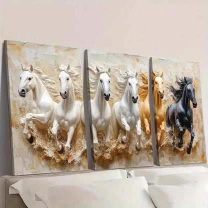 3pcs Seven Lucky Running Wild Horses U  Wall Art Set Canvas Framed 40x60cm - High Quality Print 100% Australian Made Wall Canvas Ready to Hang