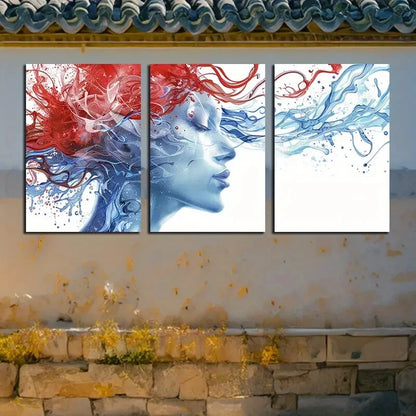 3pcs The Face of A Mysterious Girl Illustration Metal Print Ready to Hang Art - Bella Home Decor
