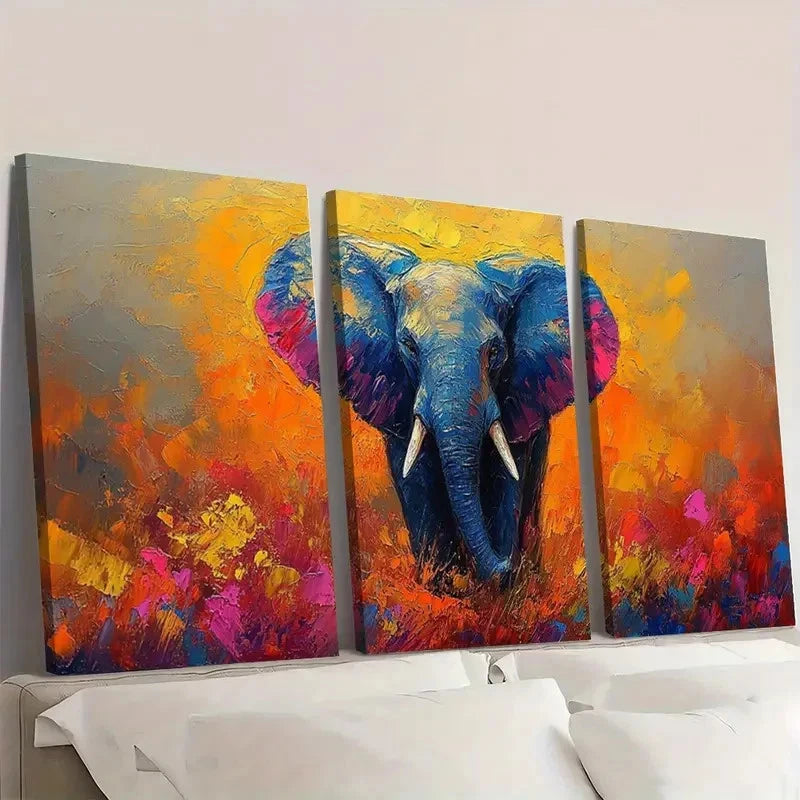 3pcs Colorful Paintings Extra Elephant FJ      Wall Art Set Canvas Framed 60x90cm - High Quality Print 100% Australian Made Wall Canvas Ready to Hang - Bella Home Decor
