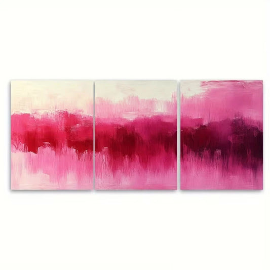3pcs Vibrant Pink Magenta Abstract Metal Print Ready to Hang Art
