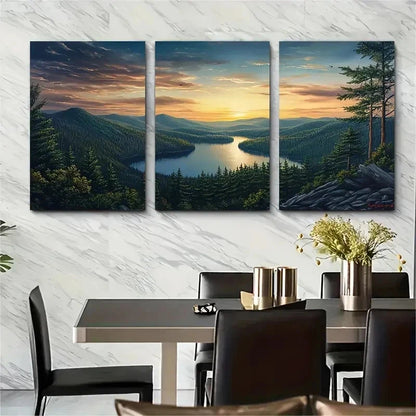 3pcs Sunset Scenic Lake View With Pine Perfect Wall Art Set Canvas Framed 50x70cm - High Quality Print 100% Australian Made Wall Canvas Ready to Hang