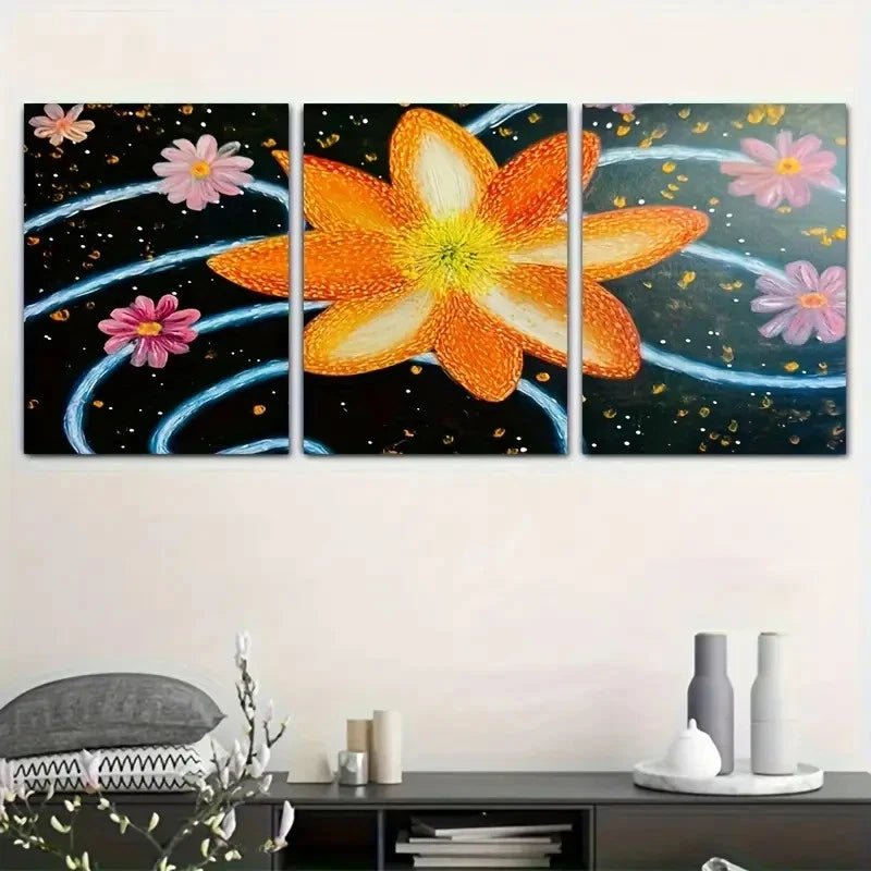 3pcs Abstract Floral Design Metal Print Ready to Hang Art - Bella Home Decor